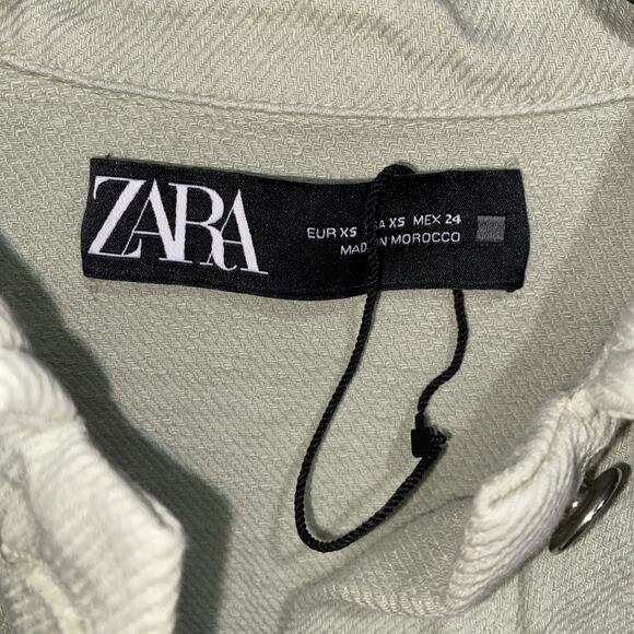 Zara Women's Light Green Denim Button Front Raw Hem Shirt Jacket Pockets Sz XS - Picture 6 of 8